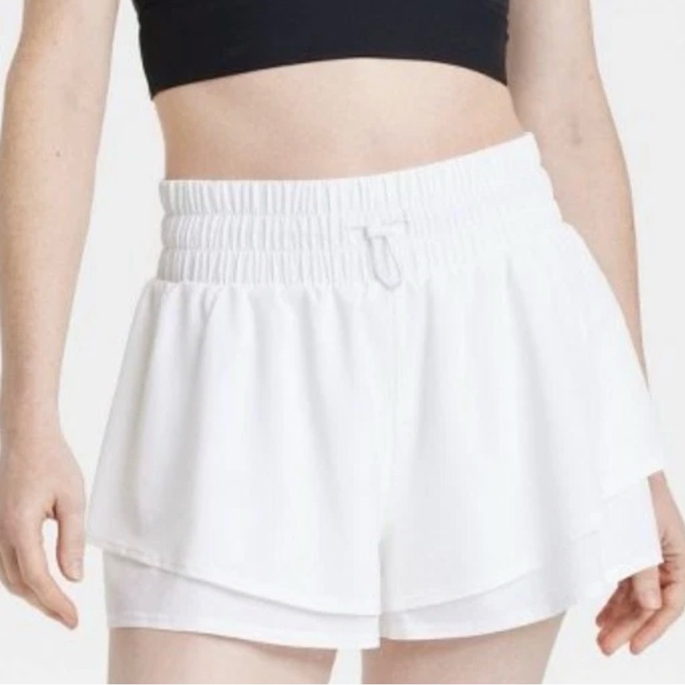 NWT JoyLab Sz L, Women’s Double Layer Woven Mid-Rise Shorts, built in briefs